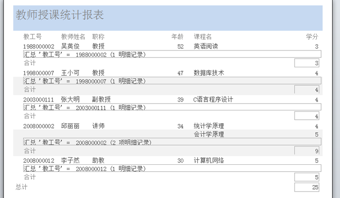 国开《数据库基础与应用》第十章 实验四：报表对象的建立与使用